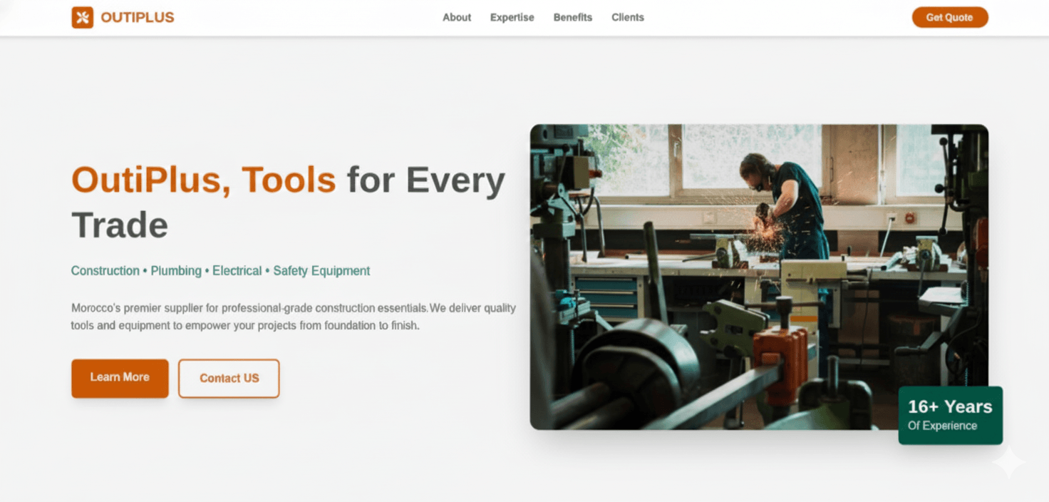 landing page of the website
